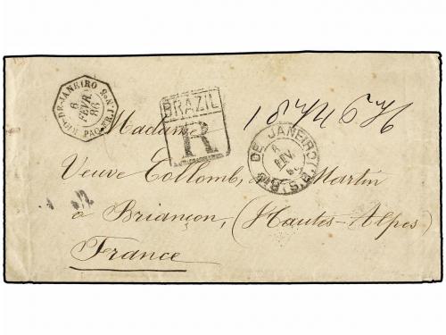 ✉ BRASIL. 1886. RÍO DE JANEIRO a FRANCIA. 100 reis lila (4) 