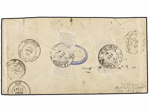 ✉ BRASIL. 1886. RÍO DE JANEIRO a FRANCIA. 100 reis lila (4) 