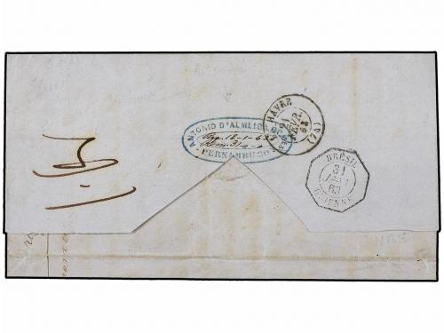 ✉ BRASIL. 1863. MARANAO a FRANCIA. Encaminada hasta Pernambu