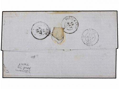 ✉ URUGUAY. 1865. MONTEVIDEO a FRANCIA. Fechador ovalado de M
