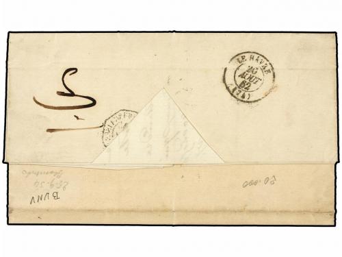 ✉ URUGUAY. 1862. MONTEVIDEO a FRANCIA. Fechador ovalado de M