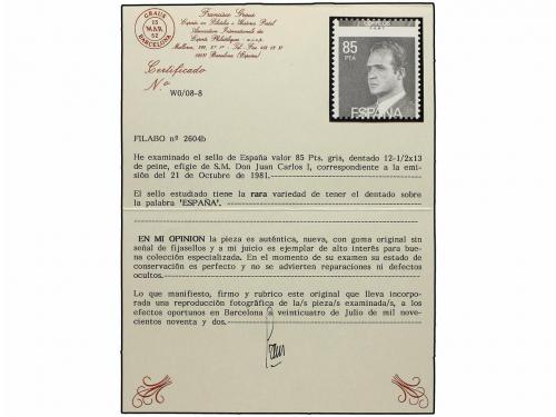 ** ESPAÑA. Ed. 2604. JUAN CARLOS I. 85 pts. gris DENTADO DES