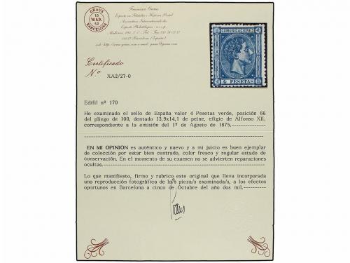* ESPAÑA. Ed. 170. 4 pts. verde. Color excelente. MAGNÍFICO 