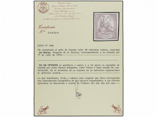 * ESPAÑA. Ed. 148s. 40 cts. violeta SIN DENTAR. RARO en esta