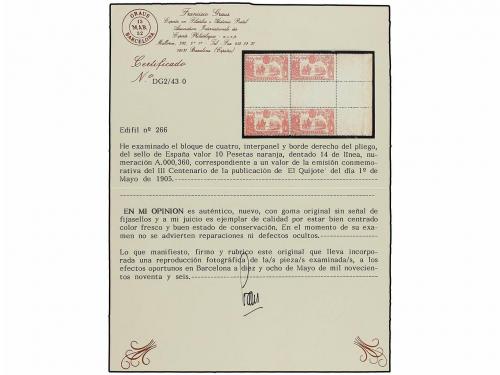 ** ESPAÑA. Ed. 266. 10 pts. naranja. Bloque de cuatro con in