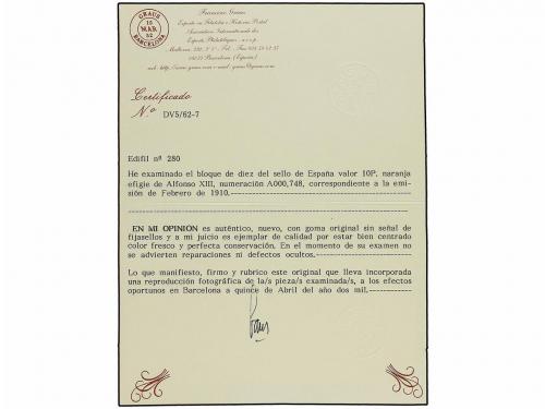 ** ESPAÑA. Ed. 280 (10). 10 pts. naranja. Bloque de diez. Ex