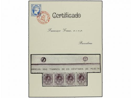 ** ESPAÑA. Ed. 273. 20 cts. violeta. Tira de cuatro, borde d