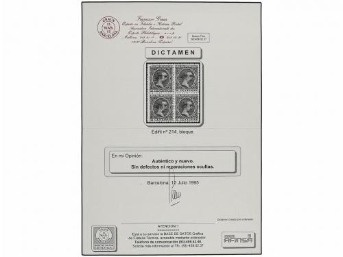 ** ESPAÑA. Ed. 214 (4). 2 cts. negro. Bloques de cuatro. LUJ
