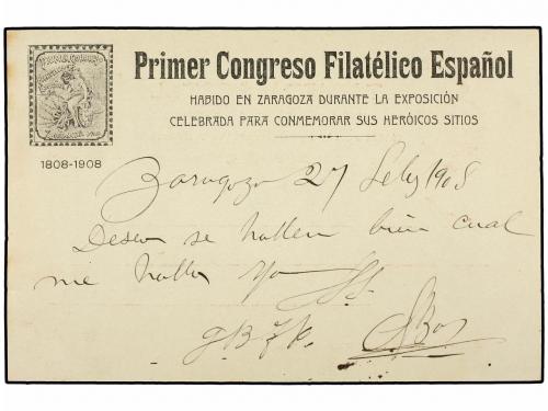 ✉ ESPAÑA ENTEROS POSTALES. Ed. 47. 1908. ZARAGOZA a BARCELON