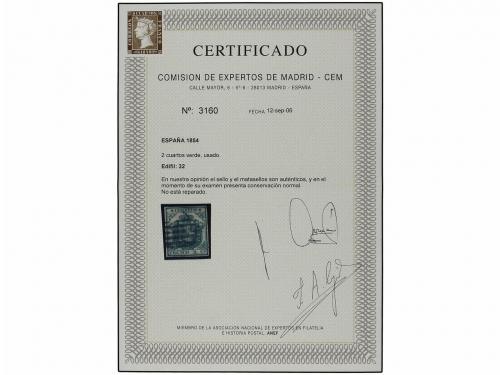 ° ESPAÑA. Ed. 32. 2 cuartos verde. Muy bonito ejemplar. Cert