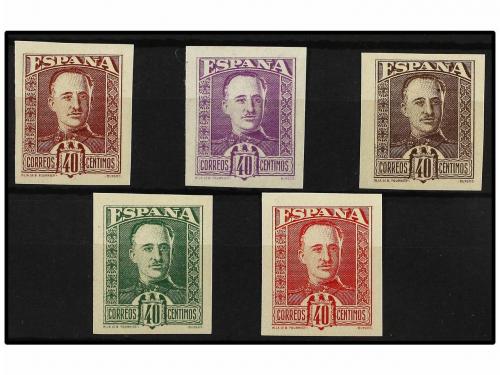 ESPAÑA. FRANCO. DISEÑO NO ADOPTADO. 5 ensayos de color sin d