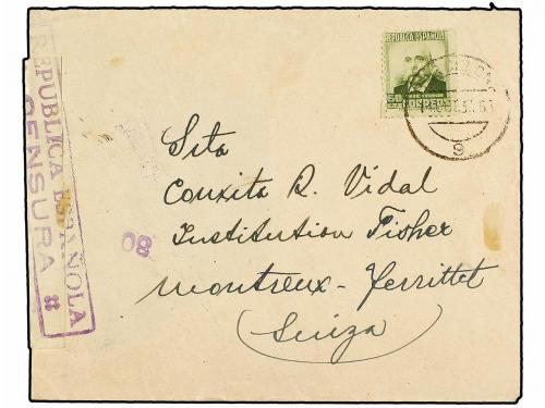 ✉ ESPAÑA GUERRA CIVIL. 1937. BARCELONA a SUIZA. 60 cts. Al d