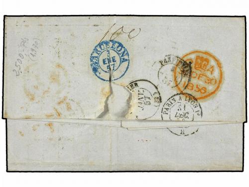 ✉ GRAN BRETAÑA. 1856. LIVERPOOL to BARCELONA. 4 p. rose and 