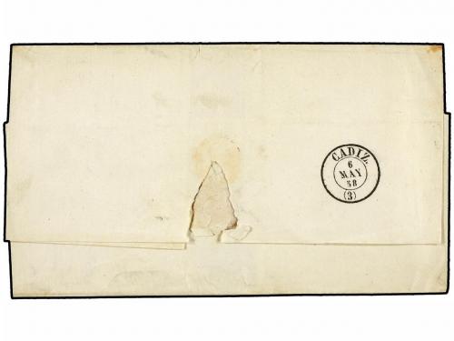 ✉ GIBRALTAR. 1858. GIBRALTAR to CADIZ with GIBRALTAR blue cd