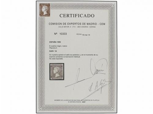 (*) ESPAÑA. Ed. 1A. 6 cuartos negro, pl. II. MAGNÍFICO EJEMP