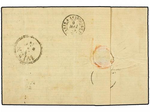 ✉ HUNGRIA. 1874. BUDAPEST a FRANCIA. 5 kr. rojo y 10 kr. azu