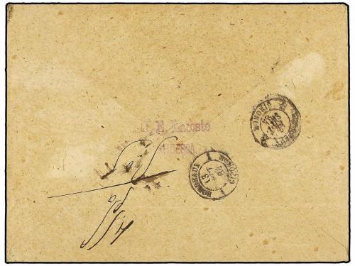 ✉ ESPAÑA. Ed. 204. 1884. SEVILLA a FRANCIA. 25 cts. gris tas