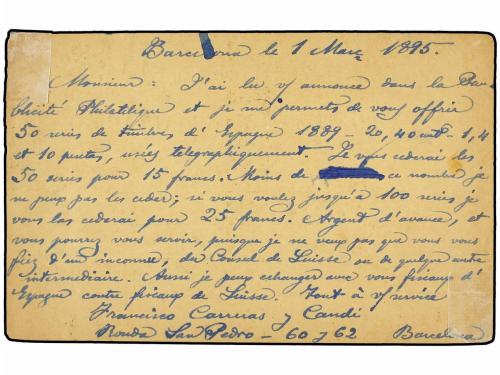 ✉ ESPAÑA ENTEROS POSTALES. Ed. 34. 1895. BARCELONA a SUIZA. 