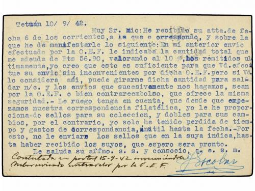 ✉ MARRUECOS. Ed. Ent. 33. 1942. TETUAN a BADAJOZ. 20 cts. gr