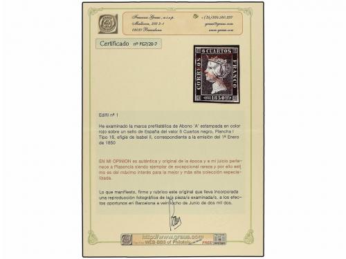 ° ESPAÑA. Ed. 1. 6 cuartos negro, pl. I. Mat. A de PLASENCIA