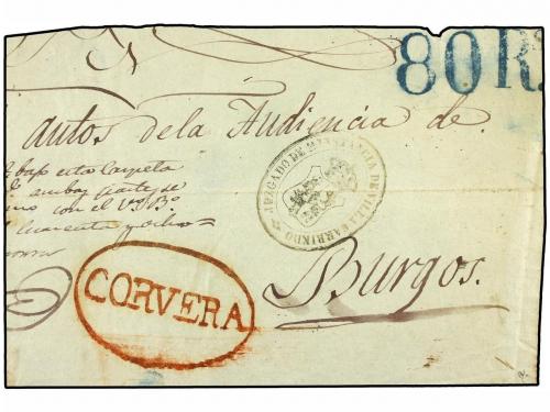 Δ ESPAÑA. Ed. 1A. 6 cuartos negro, pl. II sobre fragmento. M