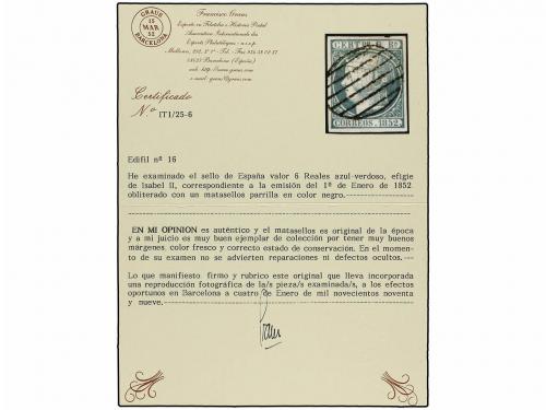 ° ESPAÑA. Ed. 16. 6 reales azul verde. PIEZA DE LUJO. Cert. 