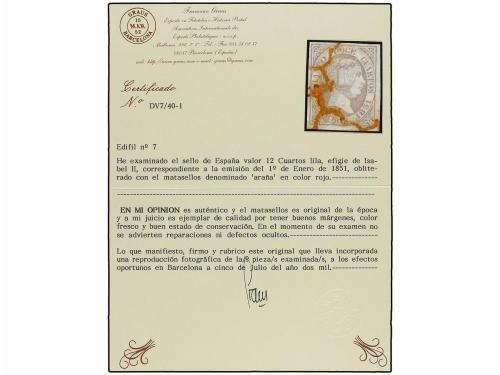 ° ESPAÑA. Ed. 7. 12 cuartos lila. Mat. ARAÑA ROJA. PIEZA DE 