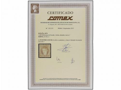 * ESPAÑA. Ed. 111. 1 esc. 600 mils. violeta. Cert. COMEX. Ca