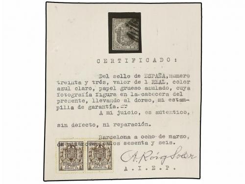 ° ESPAÑA. Ed. 34A. 1 real AZUL CLARO. Sello de buena presenc