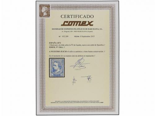 * ESPAÑA. Ed. 156A. 1 real azul. Magnífico ejemplar. Cert. C