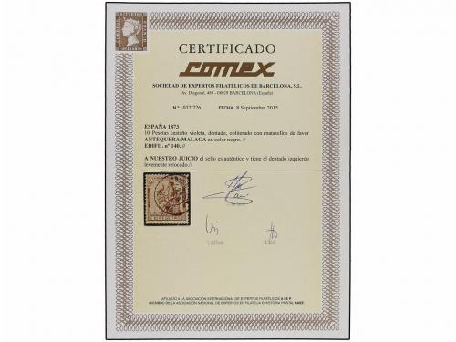 ° ESPAÑA. Ed. 140. 10 pts. castaño rojo. Mat. ANTEQUERA/MÁLA