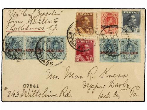 ✉ ESPAÑA. Ed. 321/23, 295 (8), 296. 1930. SEVILLA a U.S.A. V