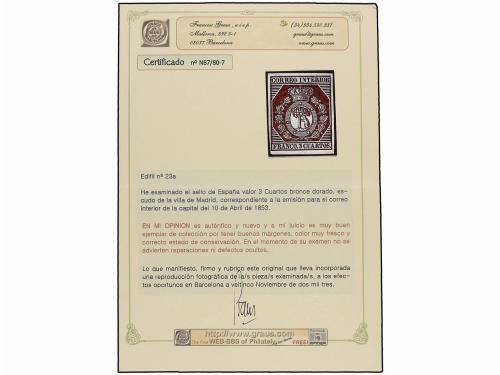 (*) ESPAÑA. Ed. 23. 3 cuartos bronce dorado. Color excelente