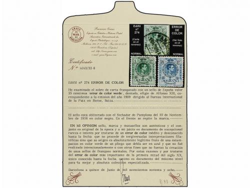 ✉ ESPAÑA. Ed. 274ec. 1916. PAMPLONA A BERNA (Suiza). 25 cts.