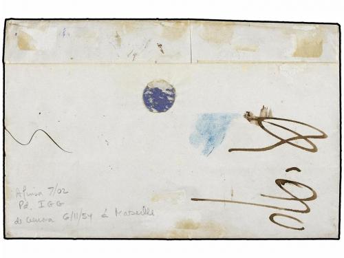 ✉ ITALIA. 1854. GENOVA a MARSEILLA. Marca PIROSCAFI FRANCESI