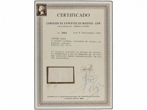 * ESPAÑA. Ed. 73A. 2 reales salmón. Pareja. MAGNÍFICA. Cert.