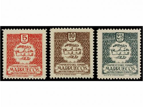 ** MARRUECOS. IMPUESTO DEL TIMBRE. Serie completa de 3 valor