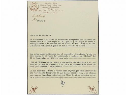 ✉ ESPAÑA. Ed. 1A (2). 1850. BILBAO a MADRID. 6 cuartos negro