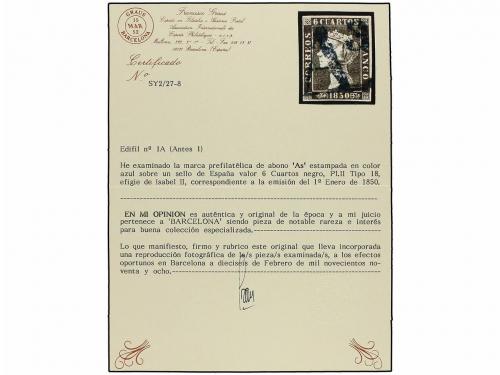 ° ESPAÑA. Ed. 1A. 6 cuartos negro, pl. II tipo 18, mat. As d