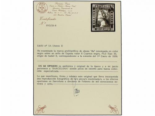 ° ESPAÑA. Ed. 1A. 6 cuartos negro, pl. II tipo 33, mat.As de