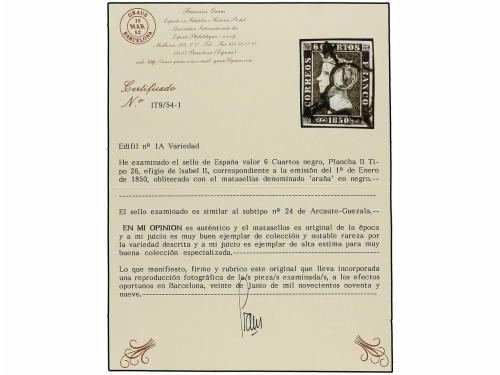 ° ESPAÑA. Ed. 1 y 1A. 6 cuartos negro. Conjunto de 7 sellos 