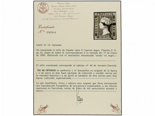 ° ESPAÑA. Ed. 1 y 1A. 6 cuartos negro. Conjunto de 7 sellos 