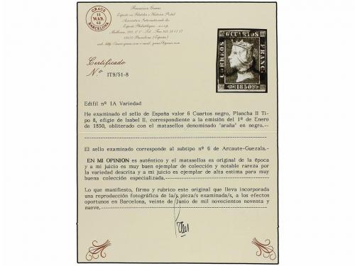 ° ESPAÑA. Ed. 1 y 1A. 6 cuartos negro. Conjunto de 7 sellos 