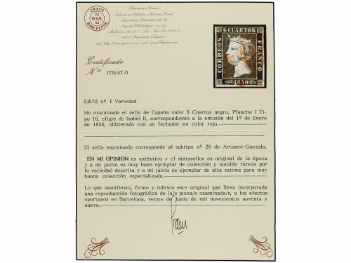 ° ESPAÑA. Ed. 1 y 1A. 6 cuartos negro. Conjunto de 7 sellos 