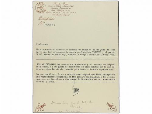 ° ESPAÑA. Ed. 1A. 6 cuartos negro, pl. II tipo 15, mat. line