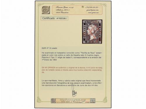 ° ESPAÑA. Ed. 1A. 6 cuartos negro, pl. II tipo 11. Mat. PARR