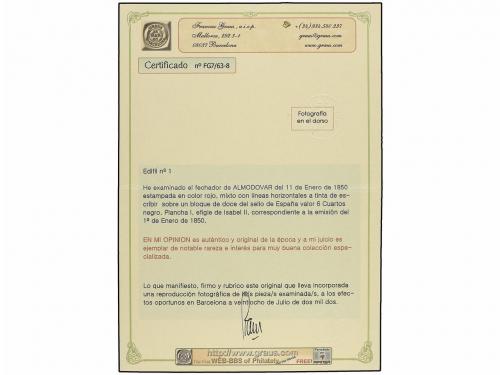 ° ESPAÑA. Ed. 1 (12). 6 cuartos negro, pl. I. Tres bloques d