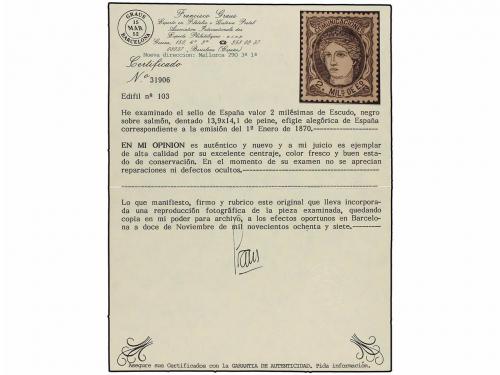 ** ESPAÑA. Ed. 103. 2 mils. negro s. salmón. Centraje y colo
