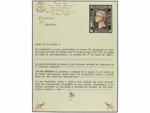 ° ESPAÑA. Ed. 1A. 6 cuartos negro, pl. II tipo 23, mat. A de