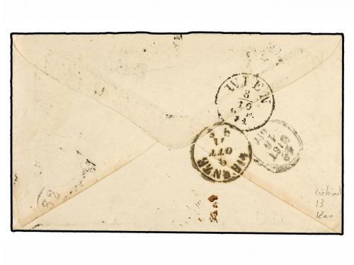 ✉ RUMANIA. Mi. 25a. 1869. 50 bani blue & red, a clear to lar